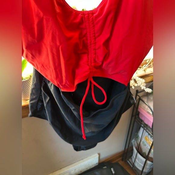 Daci Women Red Black Plus Size Swimsuits 1 Piece Cutout Tummy Control V Neck - Picture 10 of 10